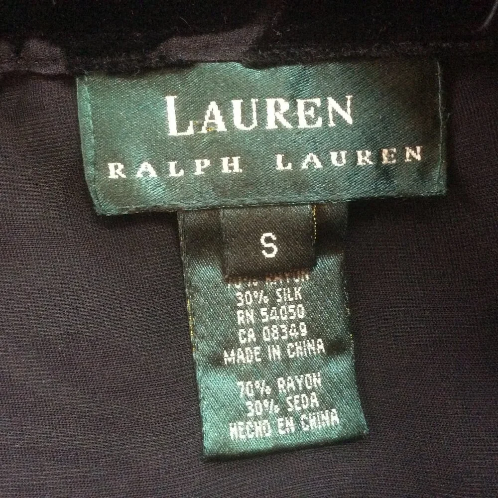 Lauren Ralph Lauren Black Velvet Burnout 90s Dark Fairy Vintage Shirt Size Small - Picture 2 of 5